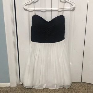 black and white strapless homecoming dress